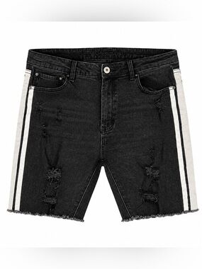 Rue21 Black Distressed Denim Shorts with White Side Stripes